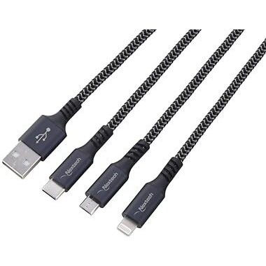 Nextech 3 In 1 Usb Fast Charging Cable | Type C, Lightning, Micro Usb Connectors | Fast Charging & Data Sync | Compatible With Iphone, Ipad, Android & Type-C Phones | Durable & Tangle-Free
