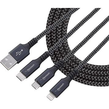 Nextech 3 In 1 Usb Fast Charging Cable | Type C, Lightning, Micro Usb Connectors | Fast Charging & Data Sync | Compatible With Iphone, Ipad, Android & Type-C Phones | Durable & Tangle-Free