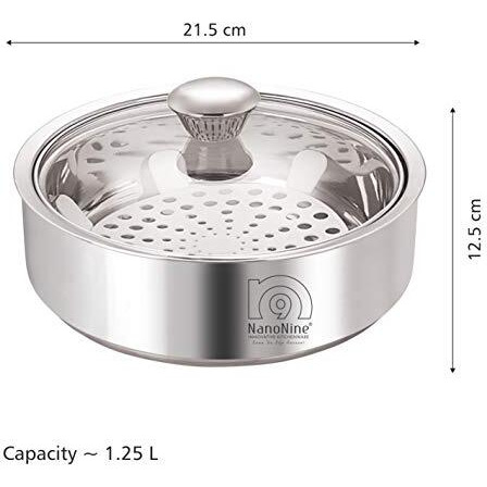 Nanonine Stainless Steel Solid Casserole With Lid - 1250Ml, 1 Pc, Silver, Small (Ss086A)