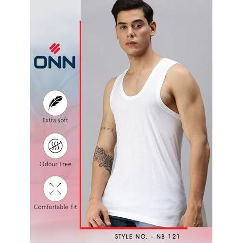 Onn Men's Cotton Vest (Pack Of 4)(8904209869401 121_White_Large(100-105)_4Pc)