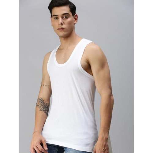 Onn Men's Cotton Vest (Pack Of 4)(8904209869401 121_White_Large(100-105)_4Pc)