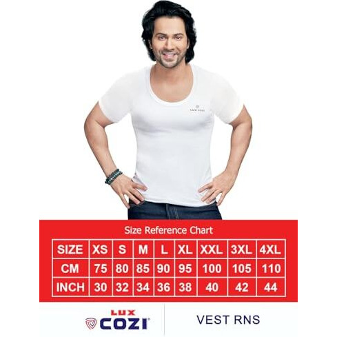 Lux Cozi Men's Pack Of 5 White Round Neck Half Sleeves 100% Cotton Vest (Size  90Cm)