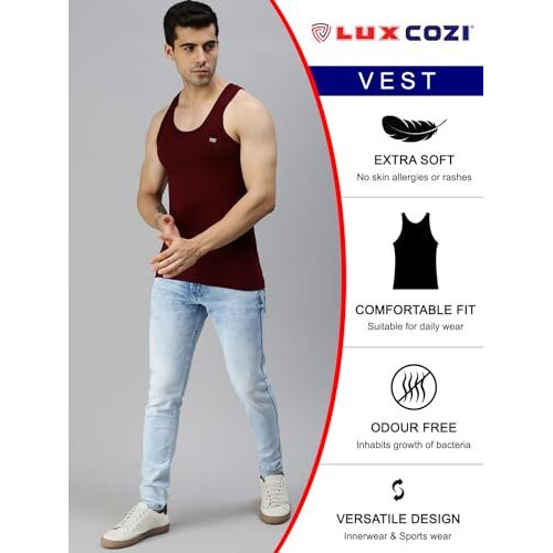 Lux Cozi Men's Cotton Vest (Pack Of 4) (8904209871626_Cozi_Col_Rn_95_Assorted) (Color & Prints May Vary)