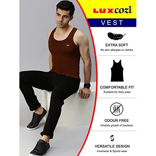 Lux Cozi Men's Cotton Vest (Pack Of 5) (8904209871695_Cozi_Col_Rn_100_Assorted) (Color & Prints May Vary)