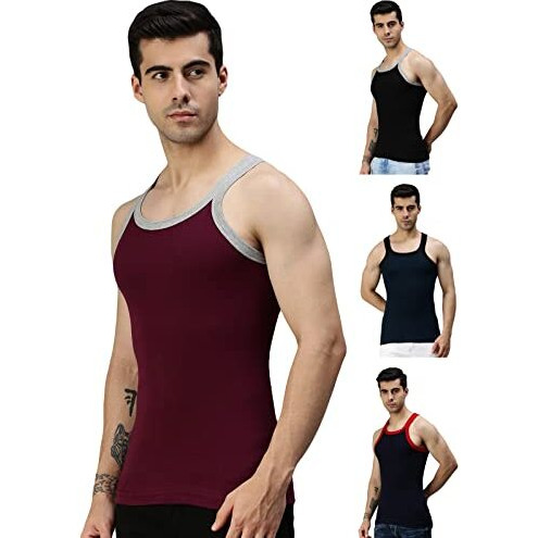 Lux Cozi Men's Cotton Vest (Pack Of 4) (8904209871794_Cozi_Xylo_333_Ast_90_Assorted) (Color & Prints May Vary)