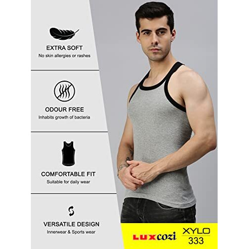 Lux Cozi Men's Cotton Vest (Pack Of 4) (8904209871794_Cozi_Xylo_333_Ast_90_Assorted) (Color & Prints May Vary)