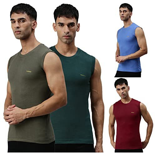 Lux Cozi Men's Cotton Vest (Pack Of 4) (8904209872647_Cozi_Vlr_Mega_Col_95_Assorted) (Color & Prints May Vary)