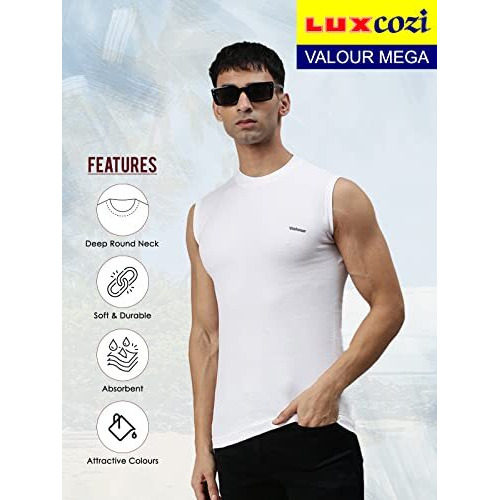 Lux Cozi Men's Cotton Vest (Pack Of 4) (8904209872647_Cozi_Vlr_Mega_Col_95_Assorted) (Color & Prints May Vary)