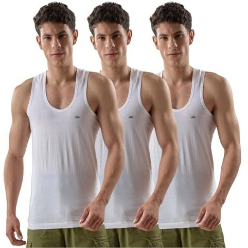 Lux Venus Men's Cotton Vest (Pack Of 3) (8904209873873_Venus_Wh_Rn_80_White)