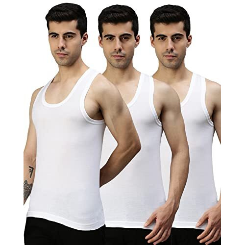 Lux Cozi Men's Cotton Vest (Pack Of 3) (8904209874139_Cozi_Glo_Wh_90_White)