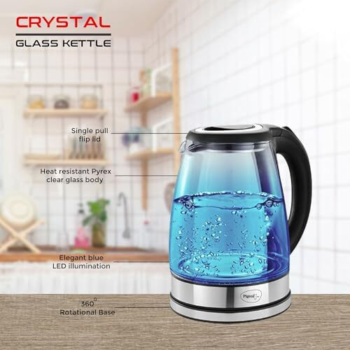 Pigeon By Stovekraft Crystal Glass Electric Kettle 1.8 Litre With Led Illumination, Heat Resistant Pyrex 1500 Watt
