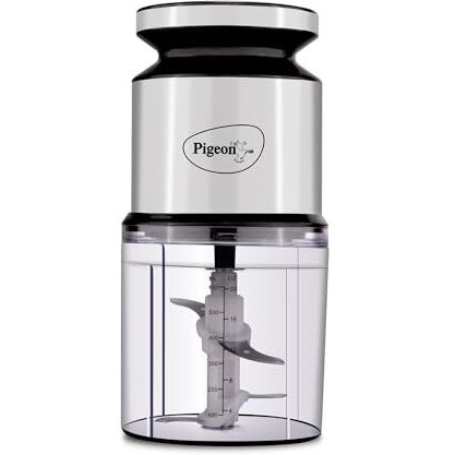 Pigeon Ultra Fast Electric 300 Watts Electric Chopper For Kitchen, Twin Blade Technology, 600 Ml 'Chop-N-Store' Plastic Bowl With Lid, Vegetable Chopper, Cutter, Chop, Mince, Dice, Whisk, Blend, Red