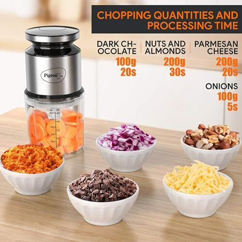 Pigeon Ultra Fast Electric 300 Watts Electric Chopper For Kitchen, Twin Blade Technology, 600 Ml 'Chop-N-Store' Plastic Bowl With Lid, Vegetable Chopper, Cutter, Chop, Mince, Dice, Whisk, Blend, Red
