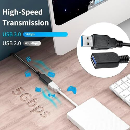 Storite 30Cm Usb 3.0 Extension Cable Extender Superspeed 5 Gbps Usb 3.0 Type A Male To Usb A Female Extension Cord For Printer, Mouse, Pen Drive 30Cm