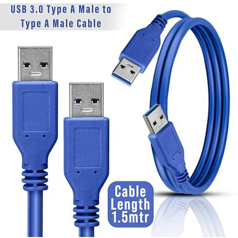 Storite 1.5M Usb 3.0 Type A Male To Type A Male Cable For Data Transfer Hard Drive Enclosures, Cooling Pad -Blue
