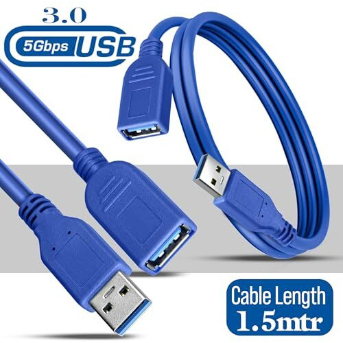Storite 1.5M Usb 3.0 Male To Female Extension Cable High Speed 5Gbps Extension Cable Data Transfer For Keyboard, Mouse, Flash Drive, Hard Drive, Printer And More - Blue