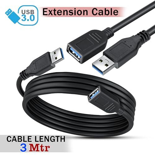Storite 3 Meter Usb 3.0 Male To Female Extension Cable High Speed 5Gbps Data Transfer For Keyboard,Mouse,Flash Drive, Hard Drive, Printer And More To Enhanced Connectivity Extender Black