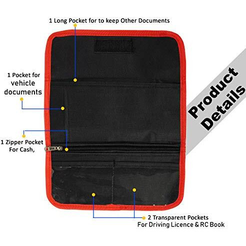 Storite Two Wheeler/Car Document Holder Vehicle Registration & Insurance Organizer With Sleek Design And Secure Storage Fits Driving Licence, Rc Book, Puc, Insurance (Red & Black-25.5 X 12 Cm)