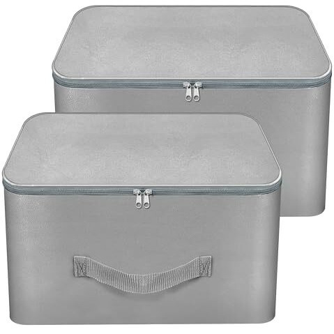 Storite 2 Pack Nylon Wardrobe Bag Underbed Moisture Proof Cloth Storage Organizer, Storage Box For Clothes Saree Bags With Zippered Closure & Handle (Grey, 37X35X23 Cm) Square