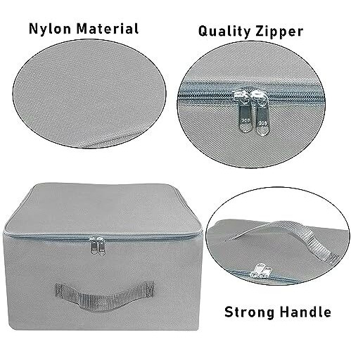 Storite 2 Pack Nylon Wardrobe Bag Underbed Moisture Proof Cloth Storage Organizer, Storage Box For Clothes Saree Bags With Zippered Closure & Handle (Grey, 37X35X23 Cm) Square