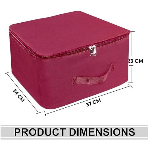 Storite 2 Pack Nylon Wardrobe Bag Underbed Moisture Proof Cloth Storage Organizer, Storage Box For Clothes Saree Bags With Zippered Closure & Handle (Magenta, 37X34X23 Cm) Square