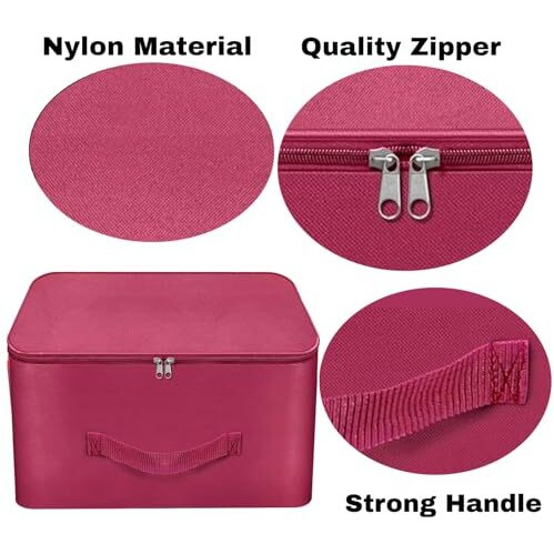 Storite 2 Pack Nylon Wardrobe Bag Underbed Moisture Proof Cloth Storage Organizer, Storage Box For Clothes Saree Bags With Zippered Closure & Handle (Magenta, 37X34X23 Cm) Square