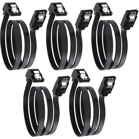 Storite 5-Pack 45Cm Sata 3 6.0 Gbps Data Cable With Locking Latch For Hdd & Ssd (Black - 90 Deg Right Angle To Straight)