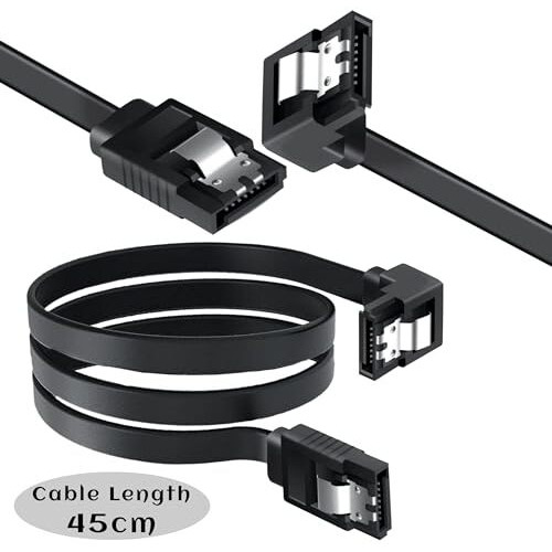 Storite 5-Pack 45Cm Sata 3 6.0 Gbps Data Cable With Locking Latch For Hdd & Ssd (Black - 90 Deg Right Angle To Straight)