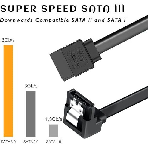 Storite 5-Pack 45Cm Sata 3 6.0 Gbps Data Cable With Locking Latch For Hdd & Ssd (Black - 90 Deg Right Angle To Straight)