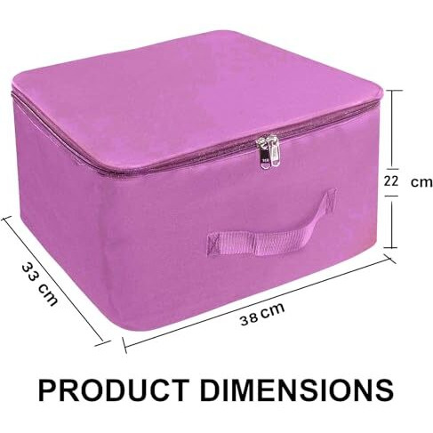 Storite 2 Pack Nylon Wardrobe Bag Underbed Moisture Proof Cloth Storage Organizer, Storage Box For Clothes Saree Bags With Zippered Closure & Handle (Purple, 38X33X22 Cm) Square