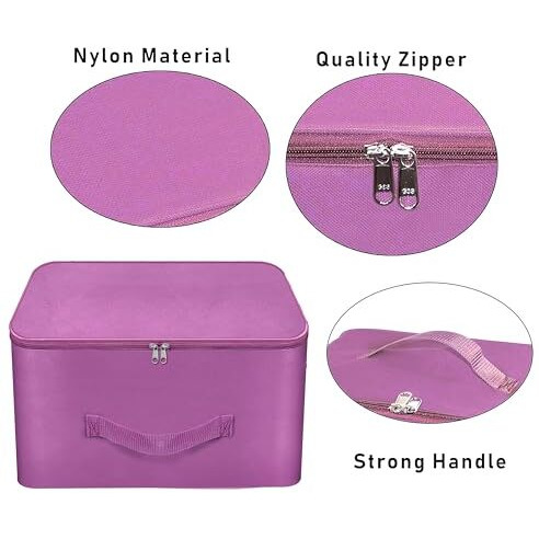 Storite 2 Pack Nylon Wardrobe Bag Underbed Moisture Proof Cloth Storage Organizer, Storage Box For Clothes Saree Bags With Zippered Closure & Handle (Purple, 38X33X22 Cm) Square