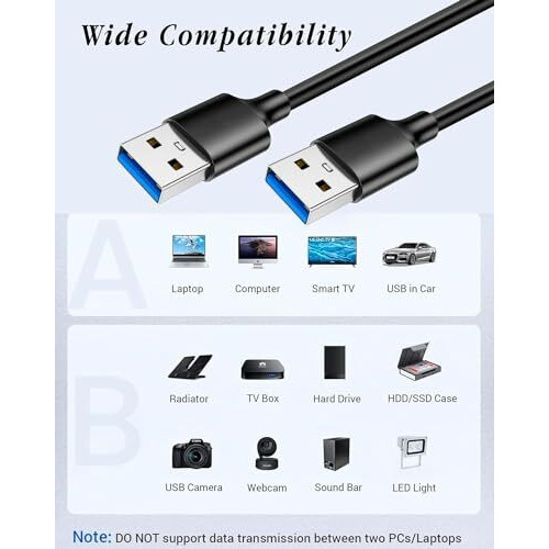 Storite 50Cm Usb 3.0 Male To Male Cable For Hard Drive Enclosures, Laptop Cooling Pad, Dvd Players,Black -1 Pack