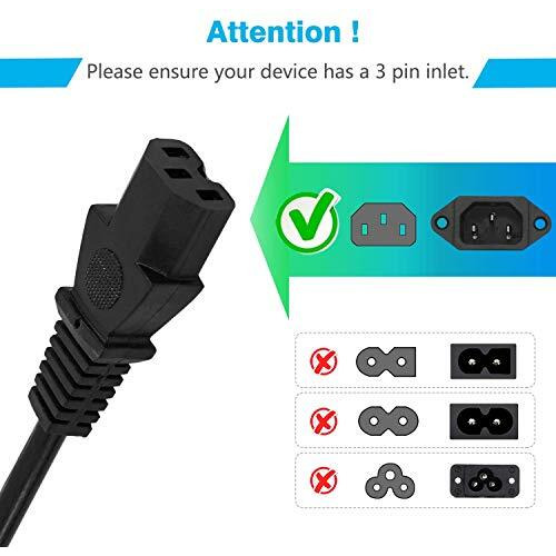 Storite Uport 1 Pack 1.8 Meter Power Cable For Pc 3 Pin Pc Power Cable 18Awg Iec Mains Kettle Lead Replacement For Desktop/Monitor/Printer - Black