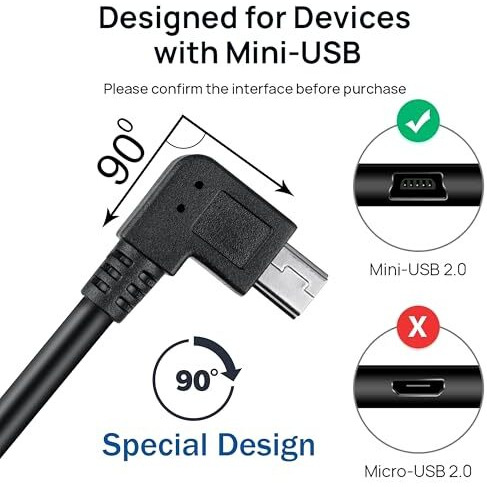 Storite 1.5M 90 Degree (Right Angle) Usb 2.0 A To Mini 5 Pin B Cable For External Hdds,Camera And Card Readers Black