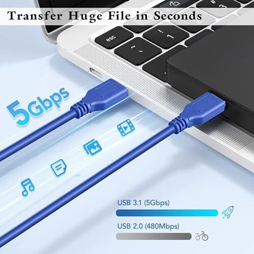 Storite 60Cm Super Speed Usb 3.0 Male To Male Cable For Data Transfer Hard Drive Enclosures, Printer, Modem, Personal Computer - Blue