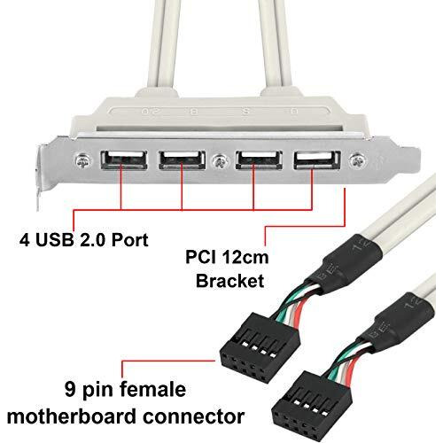 Riatech 4 Ports Usb 2.0 Header Port Slot Plate Adapter Panel Cable Female Screw To Motherboard 9Pin Header Back Pci Rear Panel Bracket For Desktop Computer