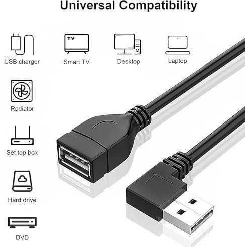 Storite 15Cm Usb 90 Degree Usb 2.0 Extension Cable Type A Male To Female High Speed Connection, Super Fast Speed 480 Mbps Data Transfer Extender Cord For Laptop, Pc - Black