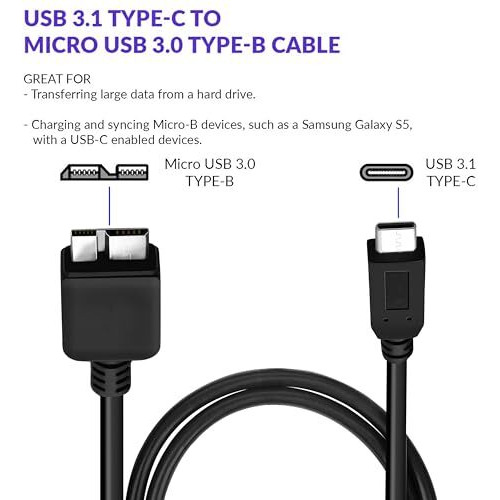 Storite 1 Meter Usb Type C To Micro-B Usb 3.0 Cable, 5Gbps Fast Charging & Syncing Cord For Portable External Hard Drives Like Wd Elements, My Passport Seagate Expansion, Macbook Pro Air - Black