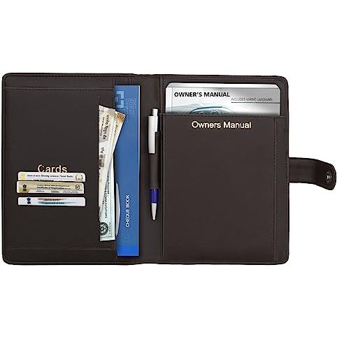 Storite Car Document Holder Owner Manual, Durable Leather Vehicle Registration & Insurance Insurance Card, Driving Licence, Rc Book Organizer With Multiple Pockets(Dark Brown-25Cm X 18.5Cm X 2.5Cm)