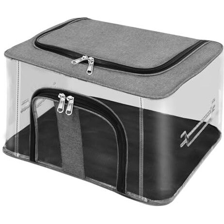 Storite 33 L Nylon Pvc Transparent Moisture Proof Storage Box For Clothes Closet Wardrobe Organizer For Clothes With Carry Handle - (Grey, 44 X 31 X 24 Cm)