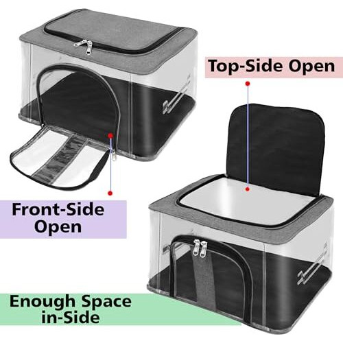Storite 10 Pack Nylon 33 L Pvc Transparent Moisture Proof Storage Box For Clothes Closet Wardrobe Organizer Bag For Clothes Saree Bags With Carry Handle - (Grey, 44 X 31 X 24 Cm)