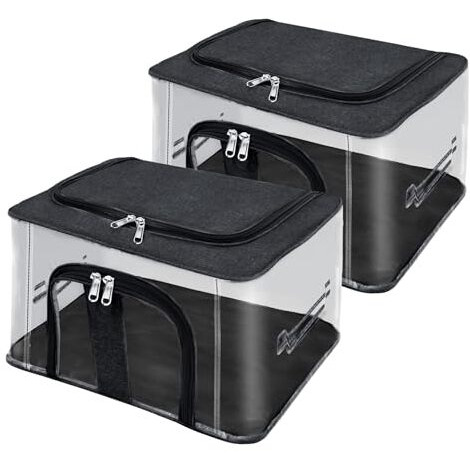 Storite 2 Pack Nylon 33 L Pvc Transparent Moisture Proof Storage Box For Clothes Closet Wardrobe Organizer Saree Bags For Clothes With Carry Handle - (Black, 44 X 31 X 24 Cm)