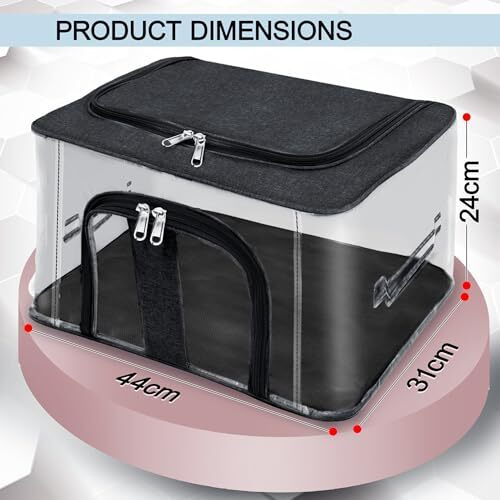 Storite 2 Pack Nylon 33 L Pvc Transparent Moisture Proof Storage Box For Clothes Closet Wardrobe Organizer Saree Bags For Clothes With Carry Handle - (Black, 44 X 31 X 24 Cm)