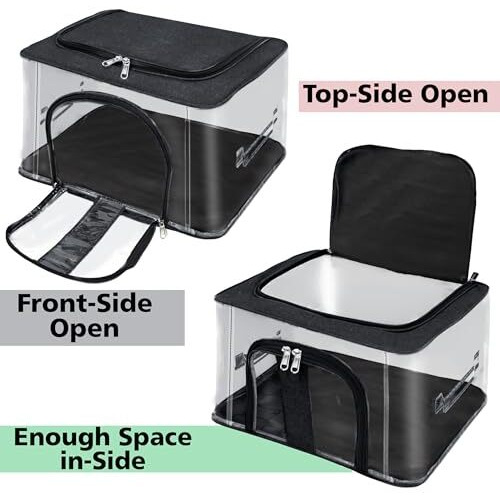 Storite 2 Pack Nylon 33 L Pvc Transparent Moisture Proof Storage Box For Clothes Closet Wardrobe Organizer Saree Bags For Clothes With Carry Handle - (Black, 44 X 31 X 24 Cm)