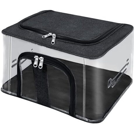 Storite Nylon 33 L Pvc Transparent Moisture Proof Storage Box For Clothes Closet Wardrobe Organizer Saree Bags For Clothes With Carry Handle - (Black, 44 X 31 X 24 Cm)
