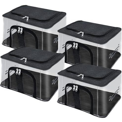 Storite 4 Pack Nylon 33 L Pvc Transparent Moisture Proof Storage Box For Clothes Closet Wardrobe Organizer For Clothes With Carry Handle - (Black, 44 X 31 X 24 Cm)