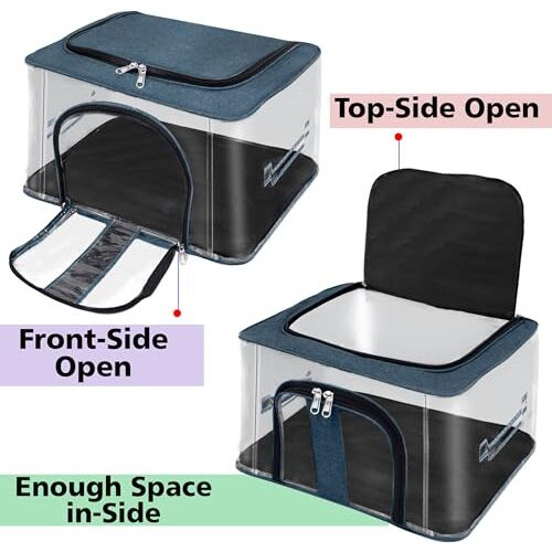 Storite 4 Pack Nylon 33 L Pvc Transparent Moisture Proof Storage Box For Clothes Closet Wardrobe Organizer For Clothes With Carry Handle - (Darkteal, 44 X 31 X 24 Cm), Blue