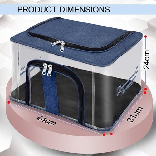 Storite Nylon 33 L Pvc Transparent Moisture Proof Storage Box For Clothes Closet Wardrobe Organizer Saree Bags For Clothes With Carry Handle - (Darkblue, 44 X 31 X 24 Cm)