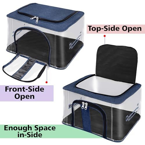 Storite 4 Pack Nylon 33 L Pvc Transparent Moisture Proof Storage Box For Clothes Closet Wardrobe Organizer For Clothes With Carry Handle - (Darkblue, 44 X 31 X 24 Cm)