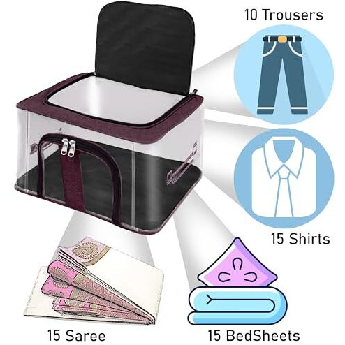 Storite 5 Pack Nylon 33 L Pvc Transparent Moisture Proof Storage Box For Clothes Closet Wardrobe Organizer Bag For Clothes Saree Bags With Carry Handle - (Vivid Red, 44 X 31 X 24 Cm)